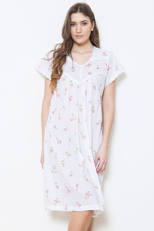 Zador  Cotton Rosebud Cap Sleeve Nightdress